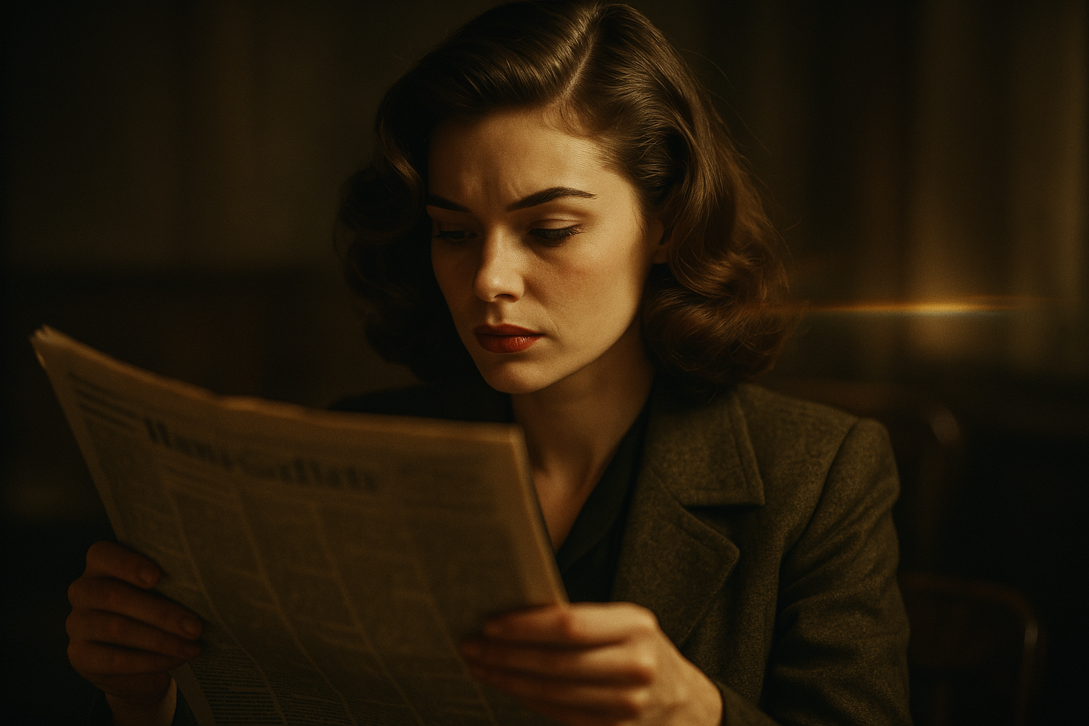 Woman reading newspaper